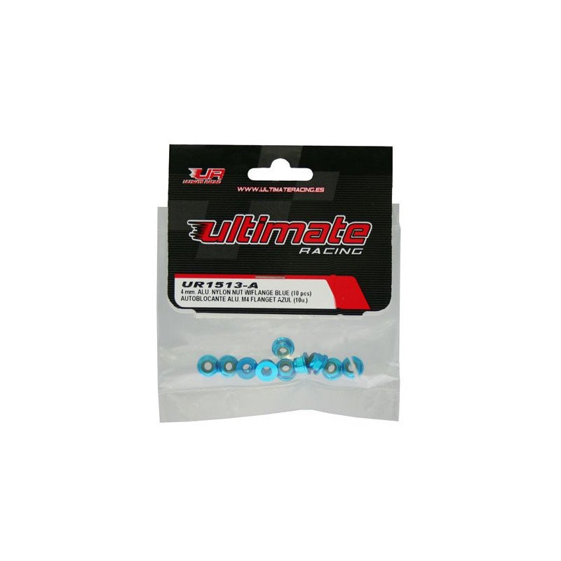 ULTIMATE 4 mm. ALU. NYLON NUT W/FLANGE BLUE (10 pcs)