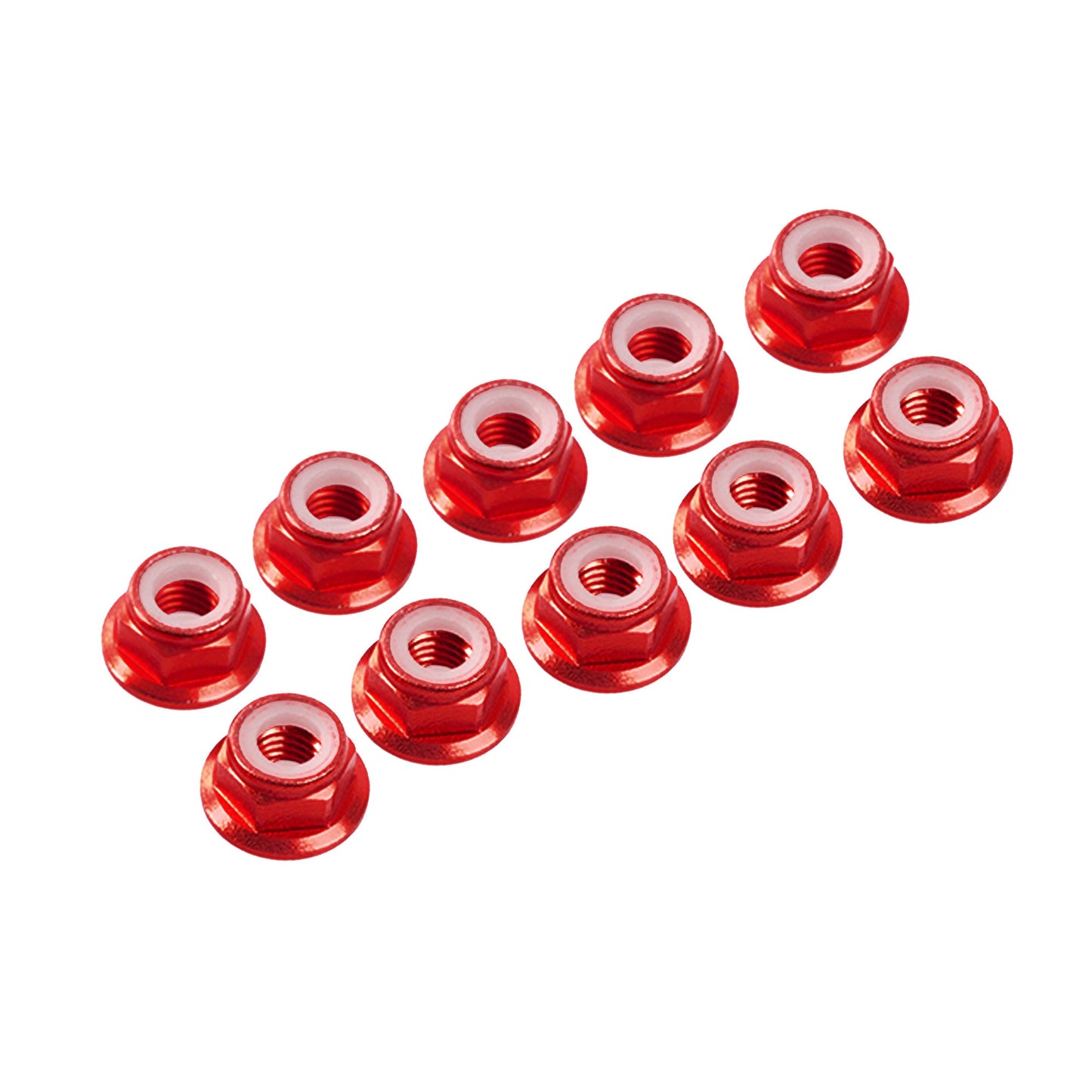 3MM. ALU. NYLON NUT W/FLANGED RED (10pcs)
