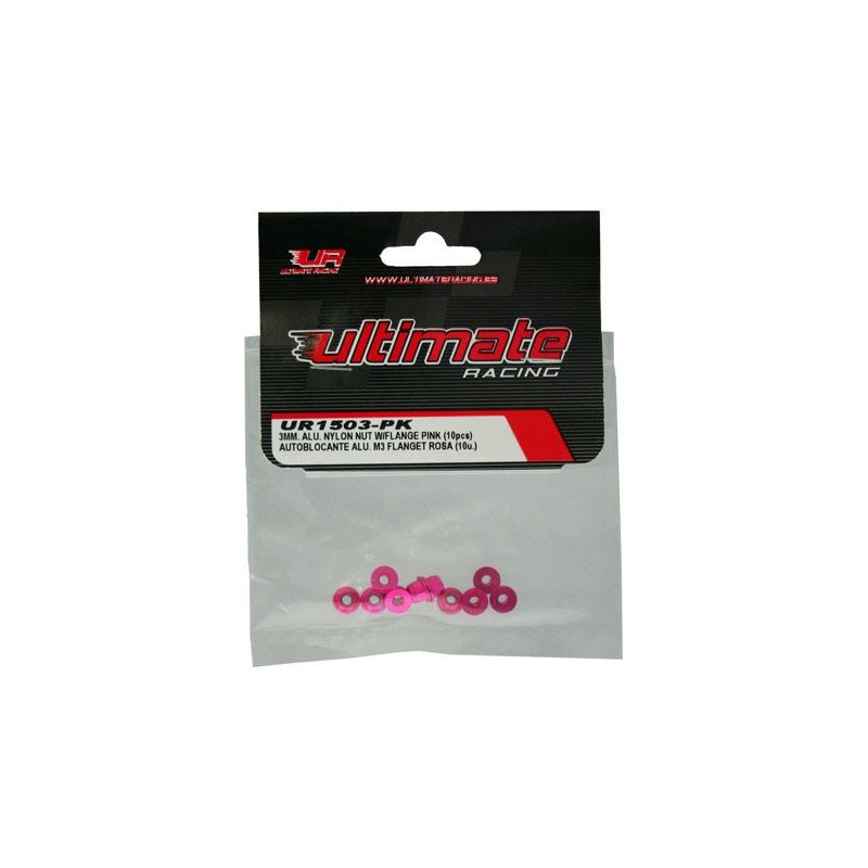 3MM. ALU. NYLON NUT W/FLANGED PINK (10pcs)