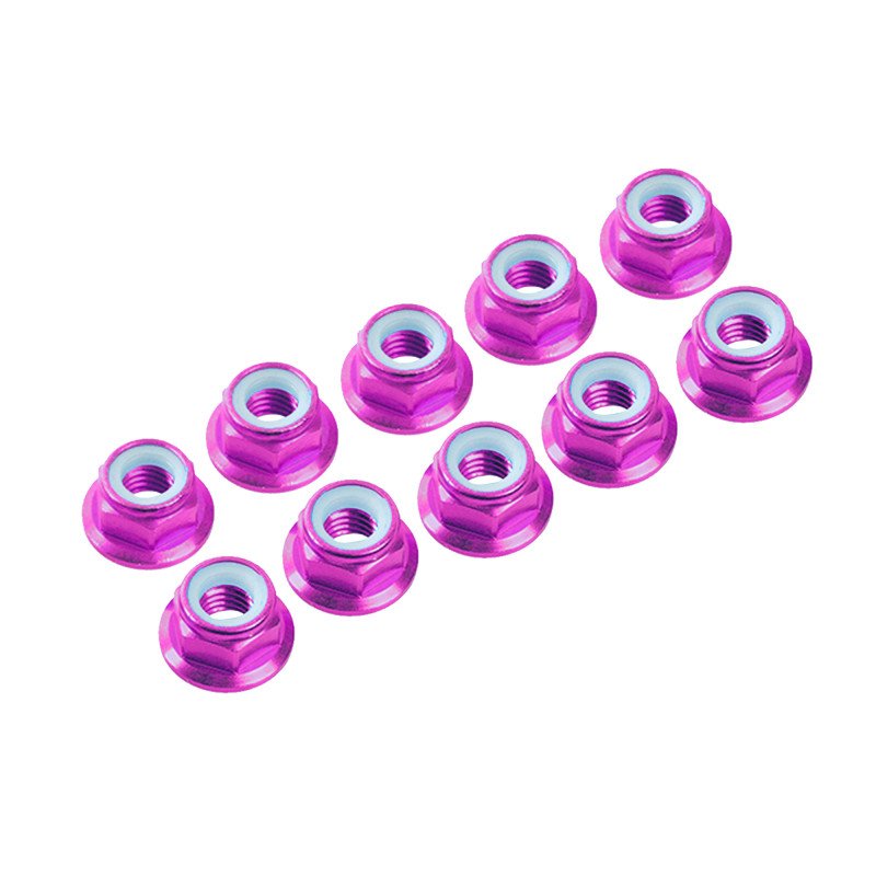 3MM. ALU. NYLON NUT W/FLANGED PINK (10pcs)