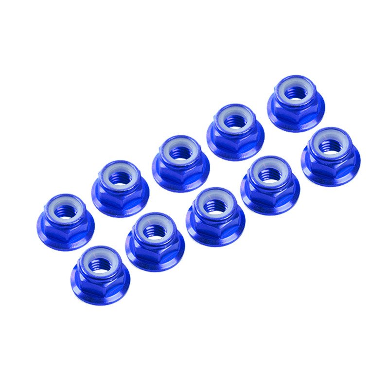 ULTIMATE 4 mm. ALU. NYLON NUT W/FLANGE BLUE (10 pcs)